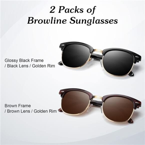 Unisex Polarized Sunglasses Semi Rimless Retro Shades UV400 Protection
